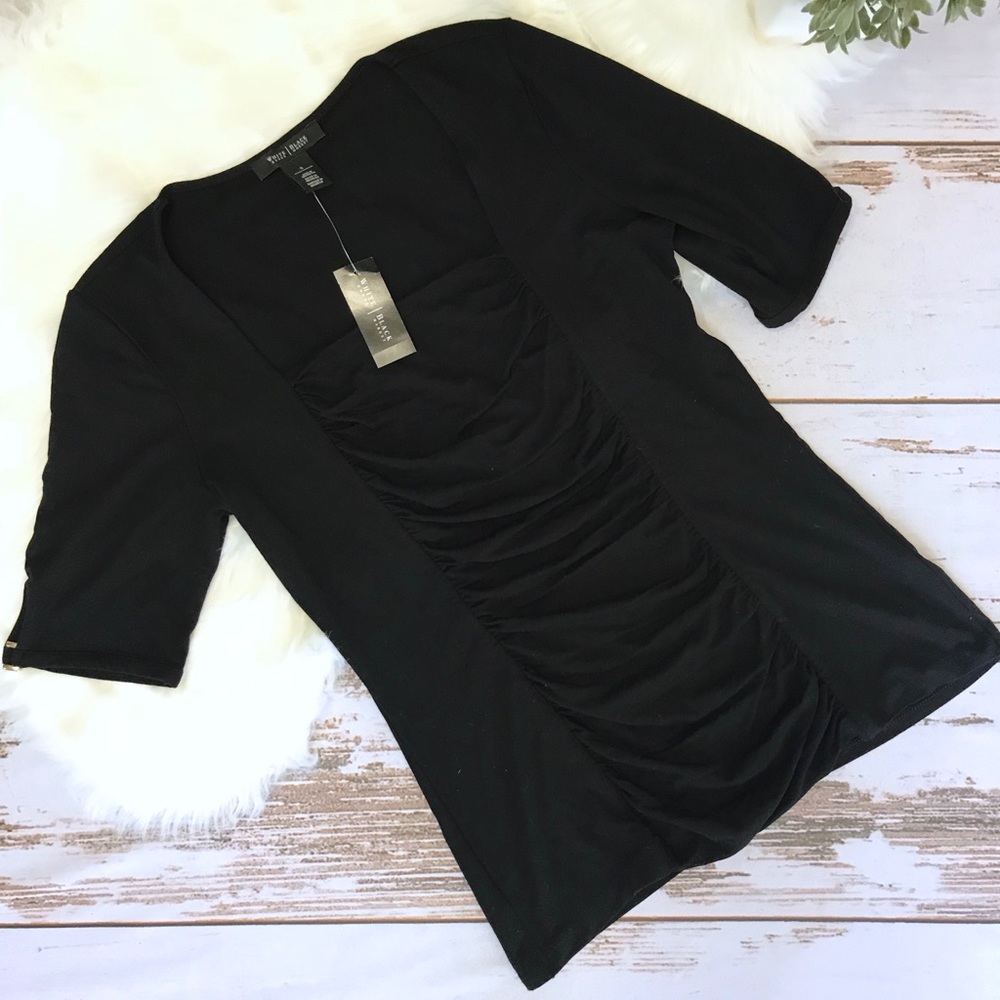WHBM | NWT Black Ruched Square Neck Top | S